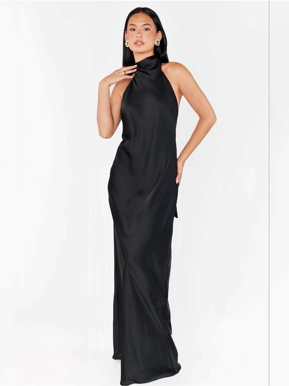 Show Me Your MUMU Satin Halter Maxi Dress in Black Size Medium